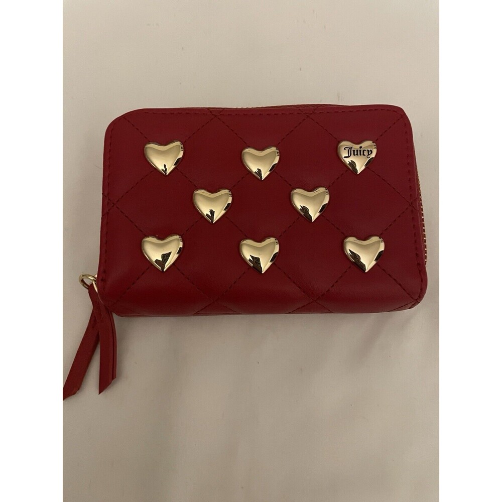 Juicy Couture Cool Red Colorful Love Medium Double Zip Wallet Studded Heart